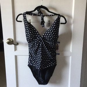Black white polka dot one piece swimsuit